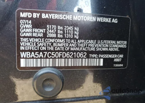 2015 BMW 528 Xi from USA, damaged, VIN WBA5A7C50FD621062